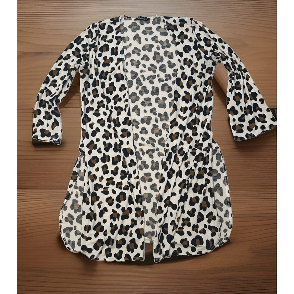 Heimish USA Leopard Print Open Front Cardigan Cheetah Boho Women's Medium Flowy